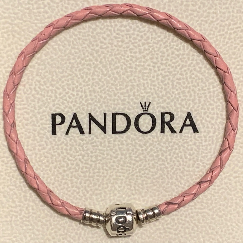 Authentic PANDORA Pink Braided Leather Bracelet